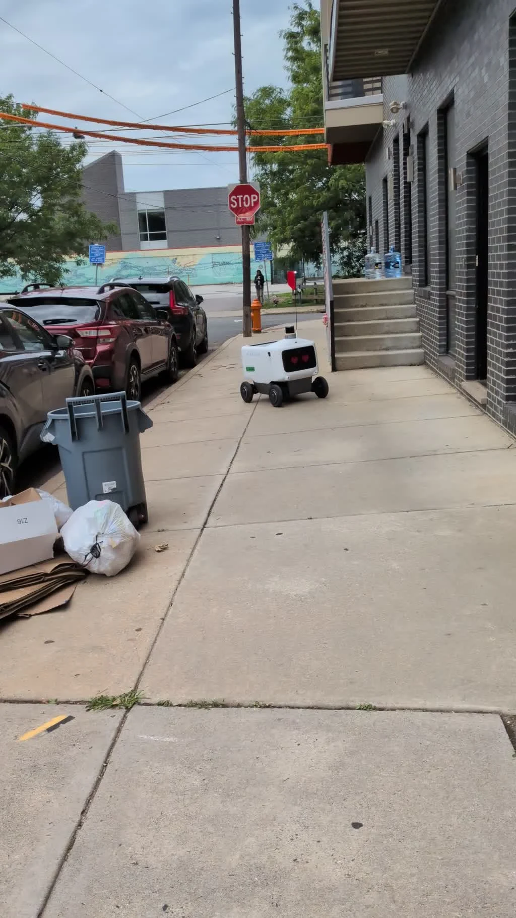 Delivery robot on a Fishtown sidewalk near Frankford Avenue and East Montgomery Avenue