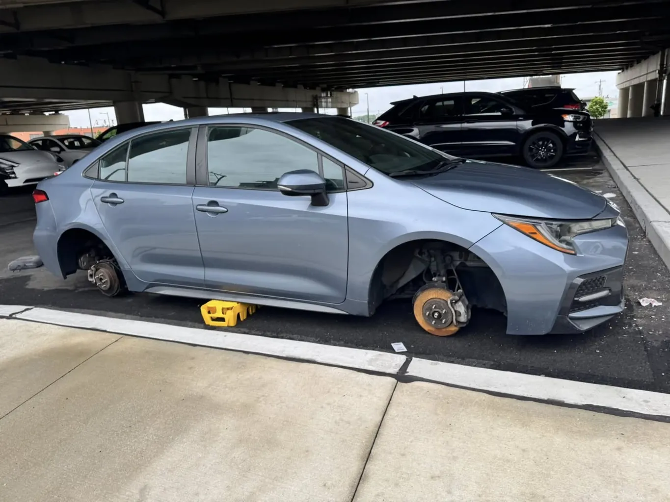 Stolen wheels - front view